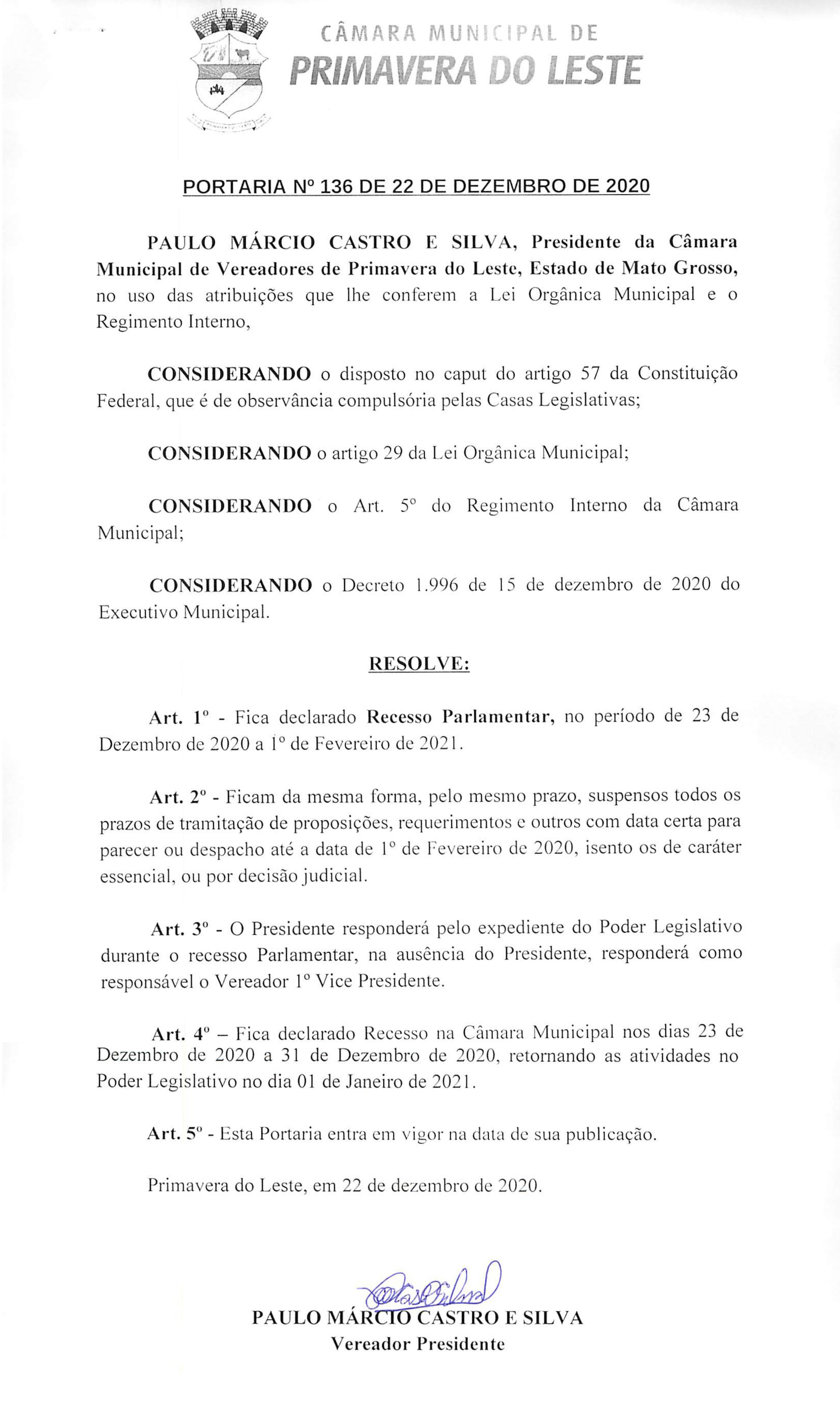 Portaria 136/2020